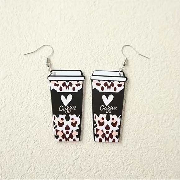 Cheetah Print Coffee Earrings - Picture 3 of 3